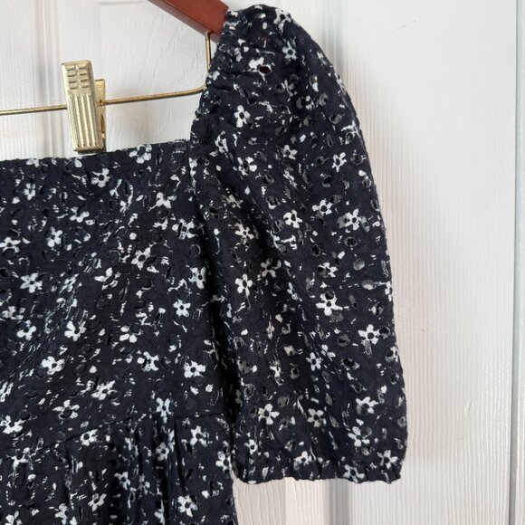 Maeve Babydoll Smocked Coquette Flowy Puff Square Off Shoulder Floral Dress 6 - Picture 4 of 8